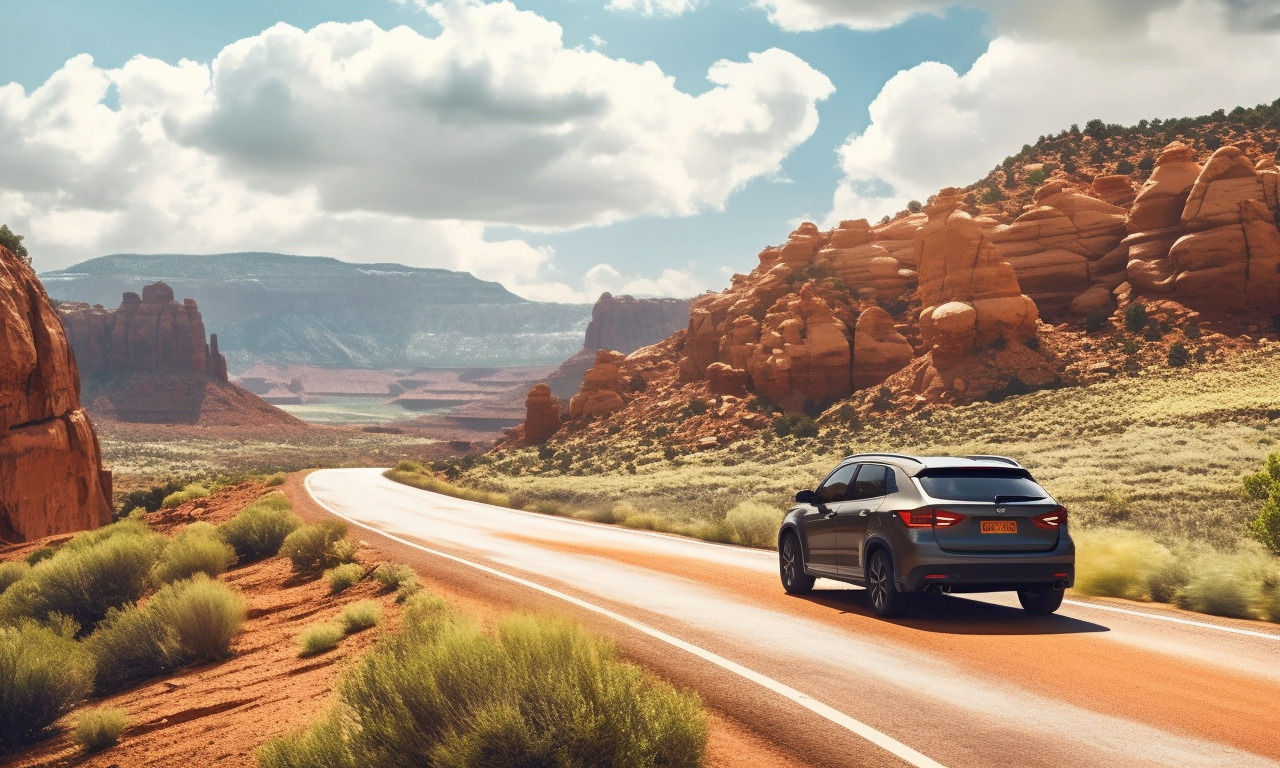 An EV car driving through Utah